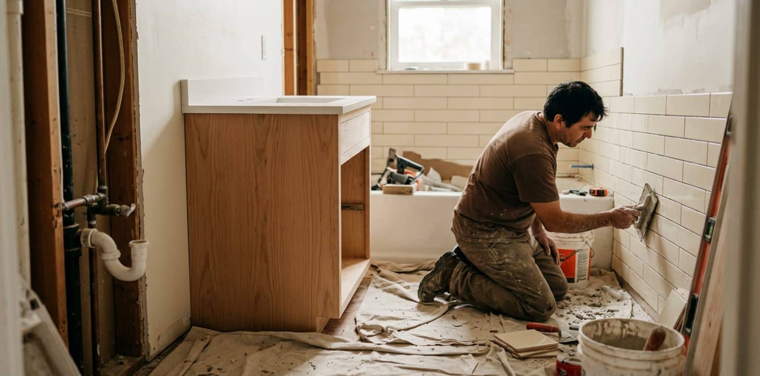A bathroom remodeling job in Portland